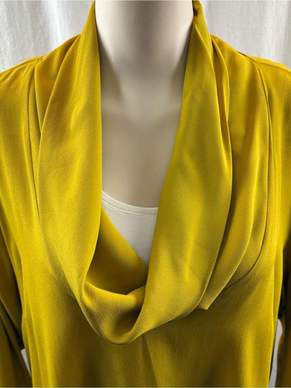 Elena Miro Yellow Mustard Silk Draped Neck Top Size 18 - Picture 6 of 11